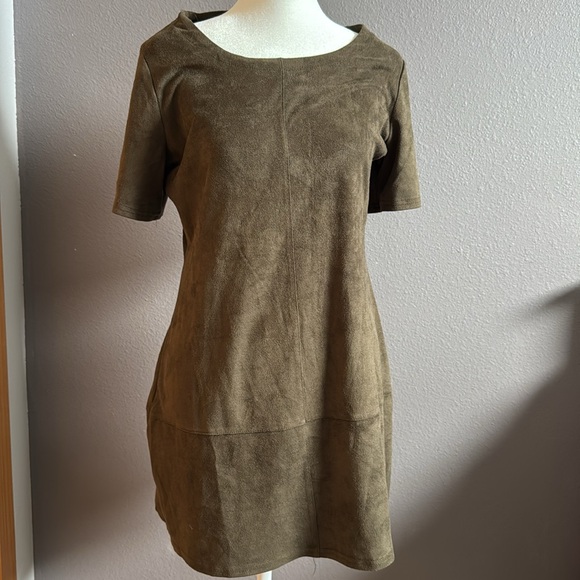 Paper Crane Suede Grey Green Dress Size Large - Picture 1 of 7